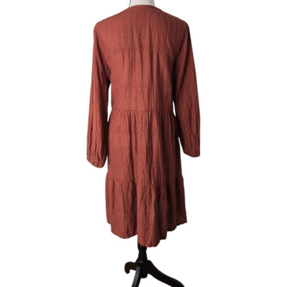 Old Navy Copper Embroidered Tiered-Hem Long Sleeve Swing Dress L - Picture 7 of 9